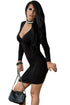 Sexy Black Cross Back Long Sleeve Bodycon Mini Dress